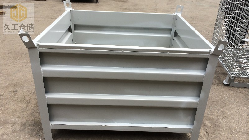 久工仓储钢制料框-金属铁箱实物展示-喷塑白色，固定式铁箱-金属周转箱
